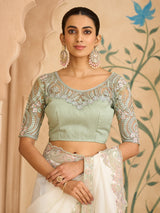 White elegant embroidered silk georgette saree allure