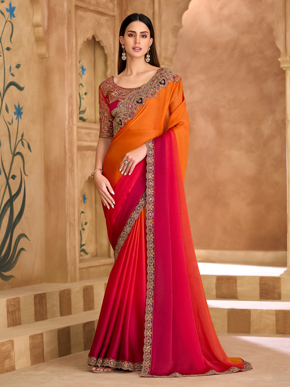 Yellow radiant shaded chiffon festive saree elegance
