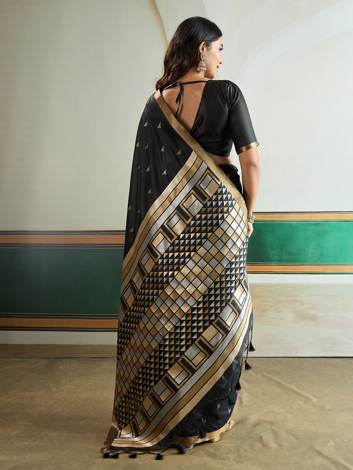 Black regal zari woven festive saree elegance