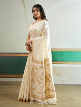 Off white timeless woven festive saree sophistication