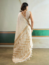 Off white timeless woven festive saree sophistication