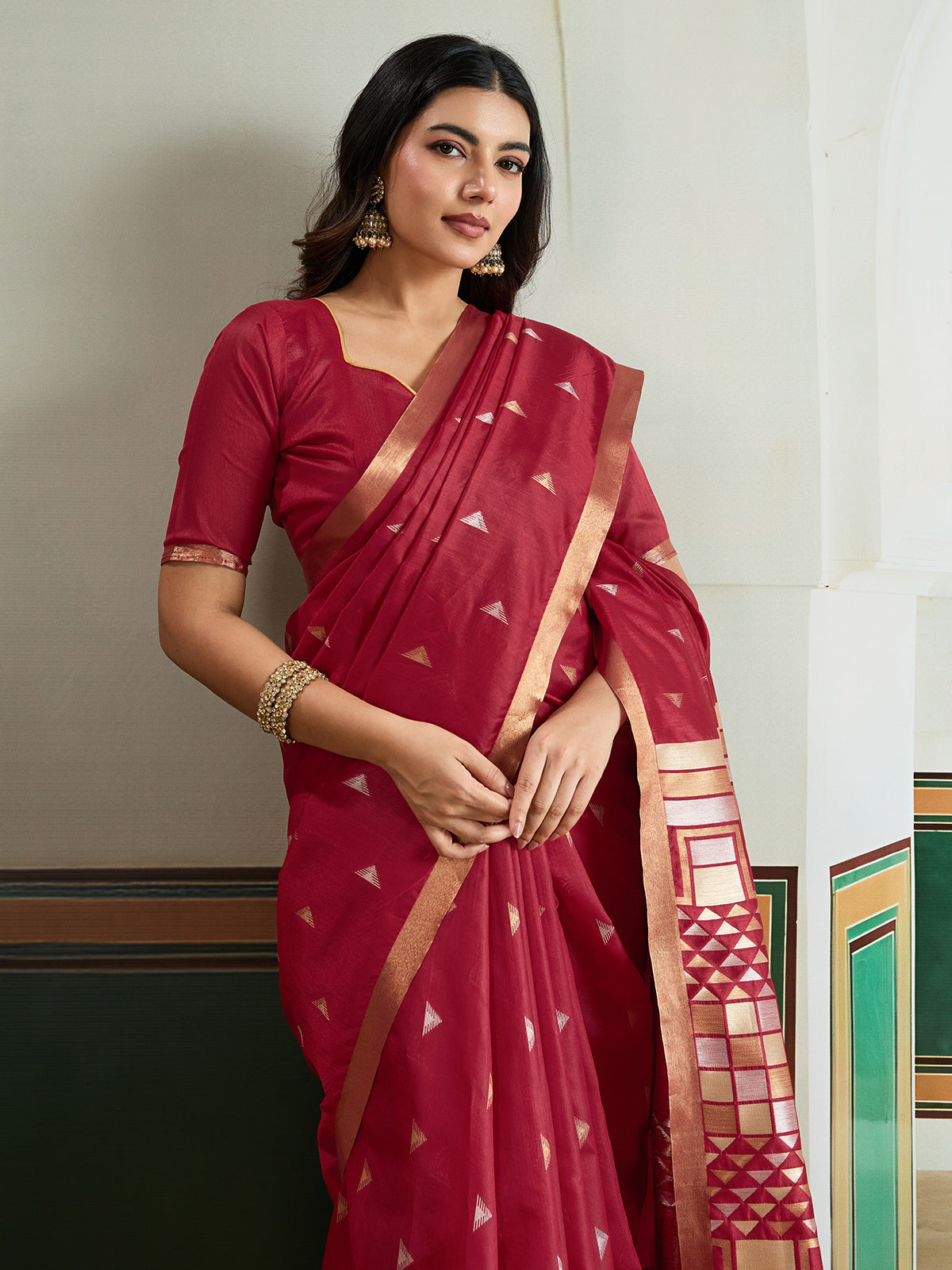 Red opulent silk festive saree ethnic elegance