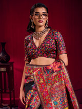 Black royal multicolor woven saree statement beauty