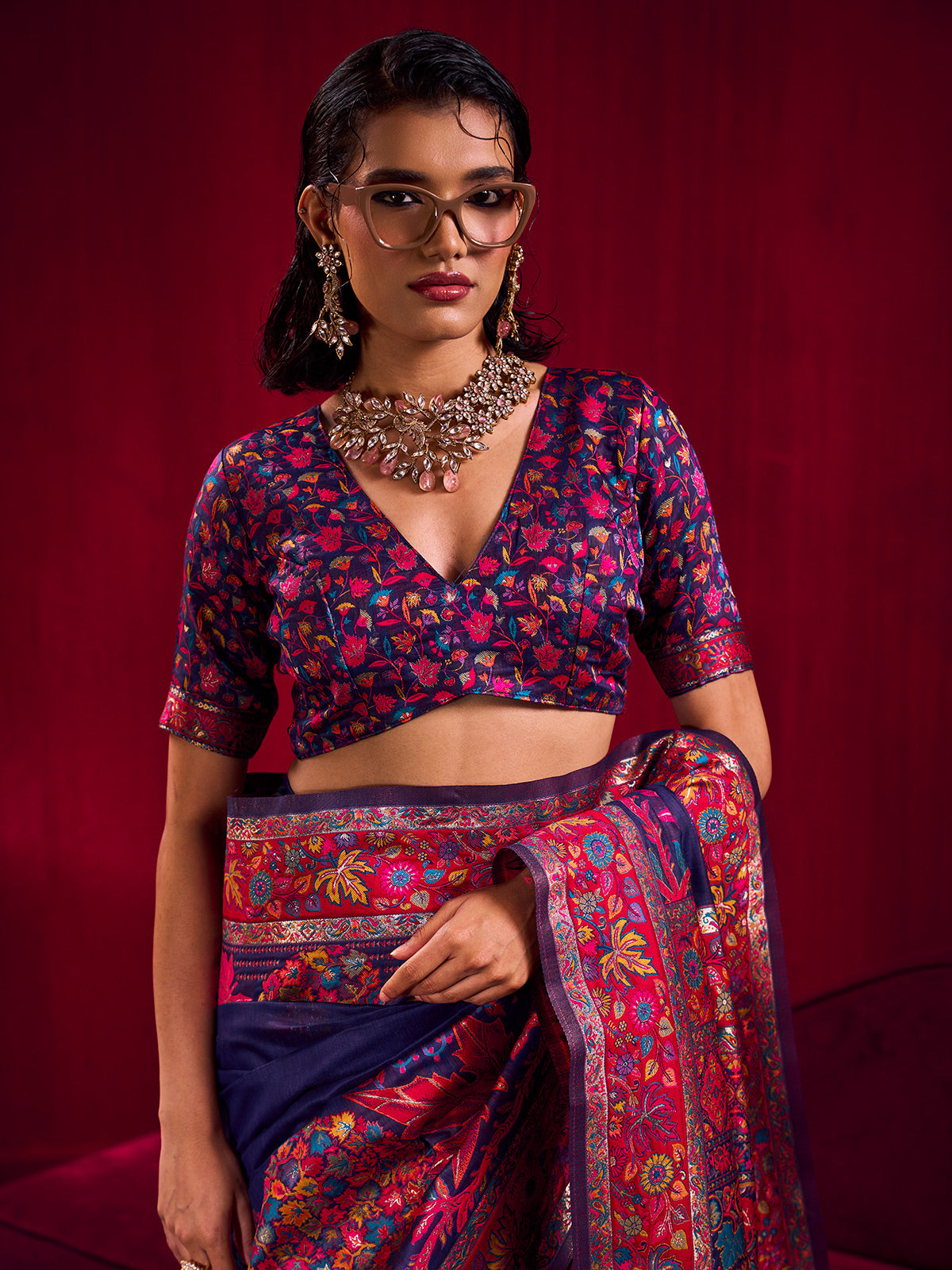 Blue luxurious woven heritage saree festive splendor