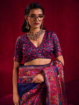 Blue luxurious woven heritage saree festive splendor