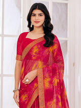 Pink elegant georgette saree with print
