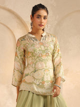 Pista green printed palazzo suit with bead work