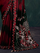 Maroon shaded satin silk partywear saree