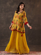 Yellow silk printed festive palazzo suit