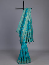 Blue crystal accent dola silk saree
