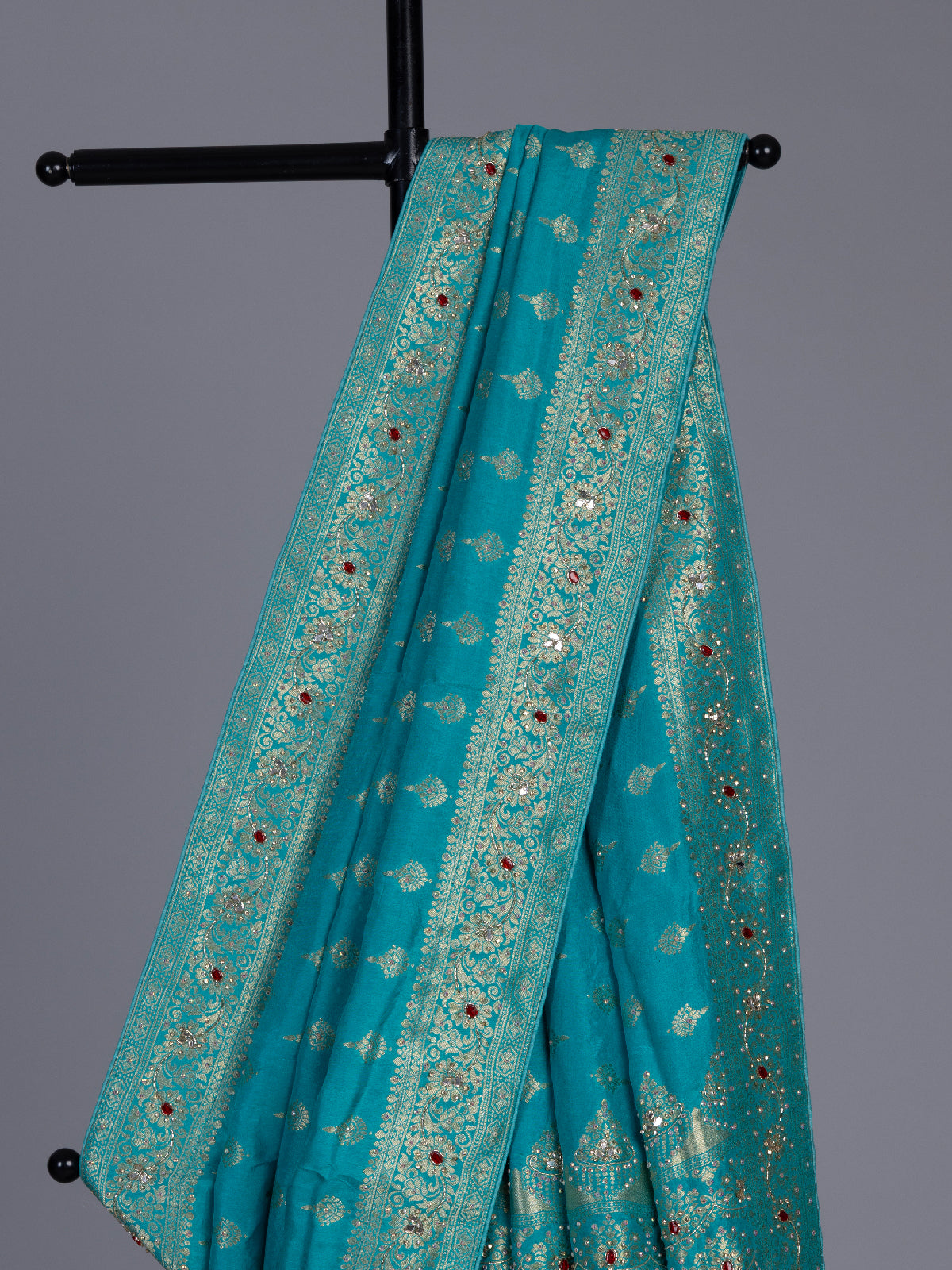 Blue crystal accent dola silk saree