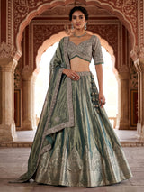 Pastel green Banarasi silk lehenga choli