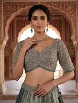 Pastel green Banarasi silk lehenga choli