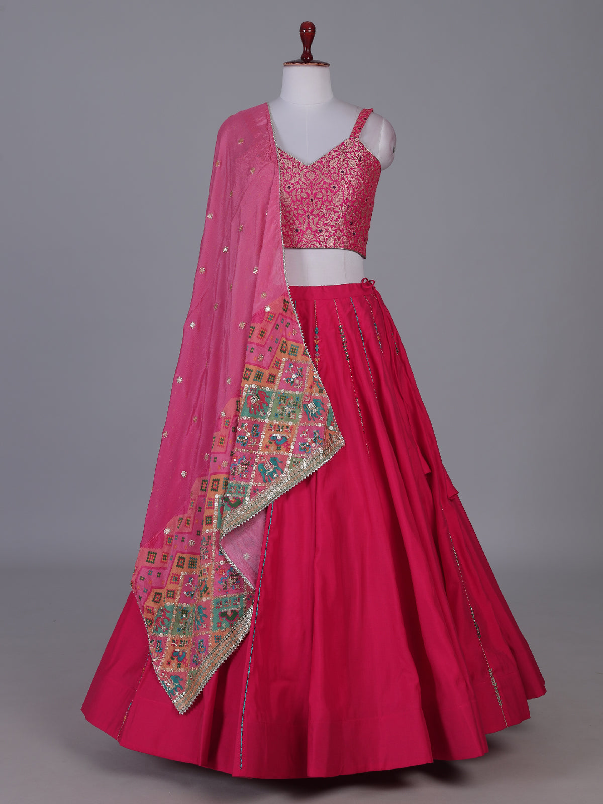 Rani pink festive glamour lehenga with brocade charm