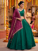 Green bandhani grace lehenga with mirror elegance