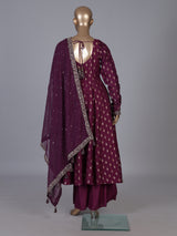 Deep wine banarasi silk anarkali palazzo suit