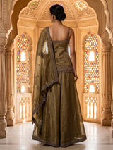 Mehendi green embellished tissue silk palazzo suit