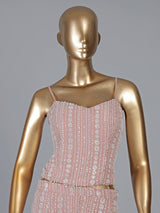 Peach georgette palazzo suit with cutdana detailing