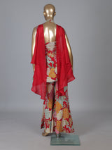 Red floral georgette sharara suit with rich detailing