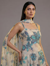 Ivory crepe georgette party wear sharara suit