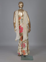 Cream floral sharara suit with mirror work