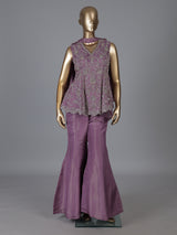 Pink silk palazzo suit with sequin work