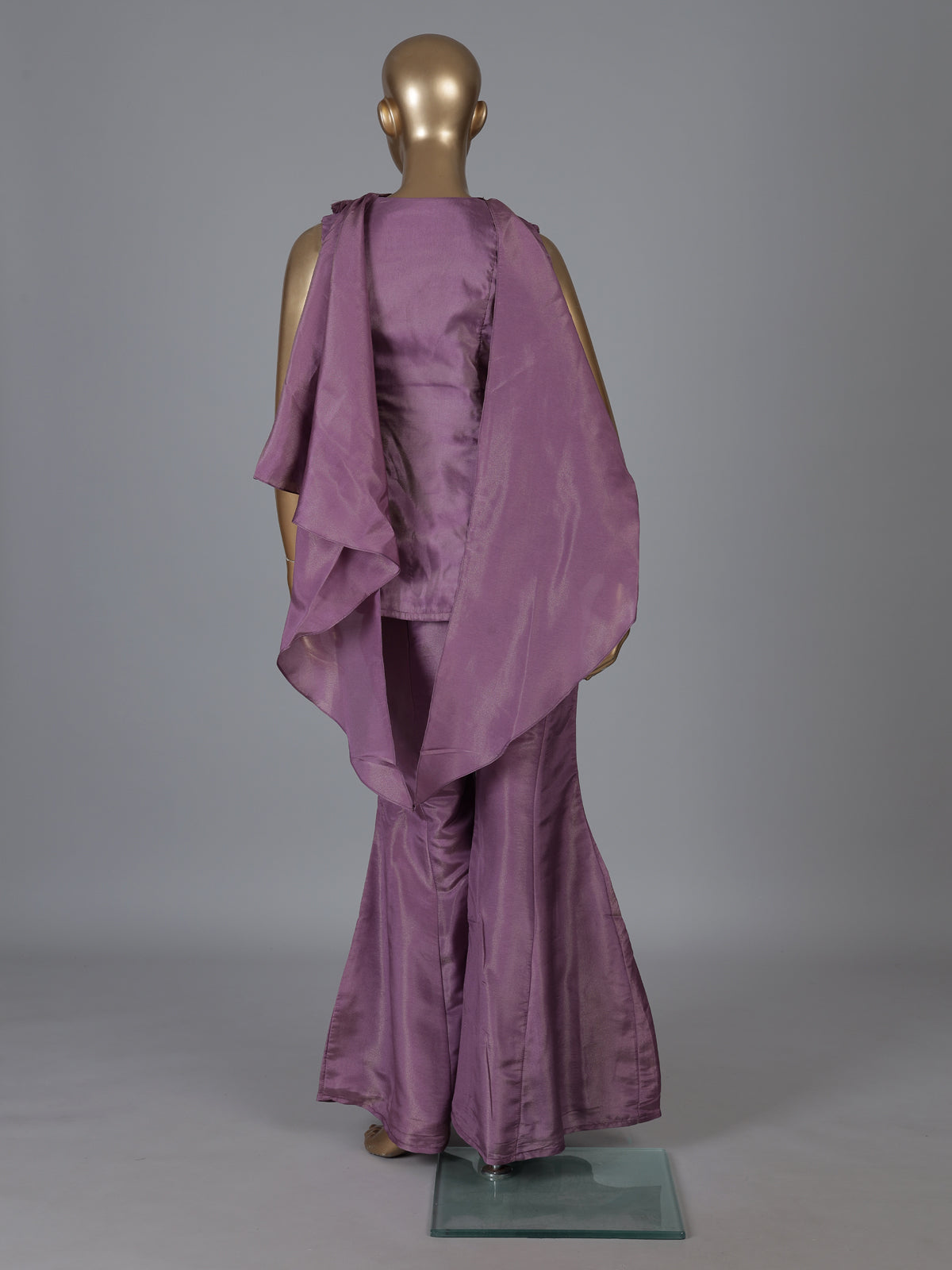 Pink silk palazzo suit with sequin work