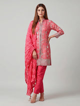 Pink silk pant suit with mirror work