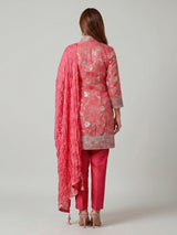 Pink silk pant suit with mirror work