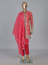 Pink silk pant suit with mirror work