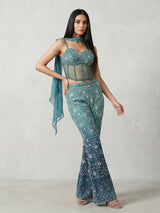 Blue georgette designer party wear palazzo suit