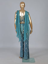 Blue georgette designer party wear palazzo suit