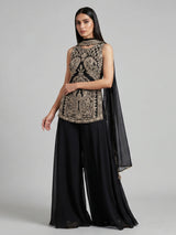 Black georgette palazzo suit with sequin shine