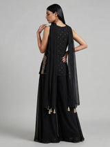 Black georgette palazzo suit with sequin shine