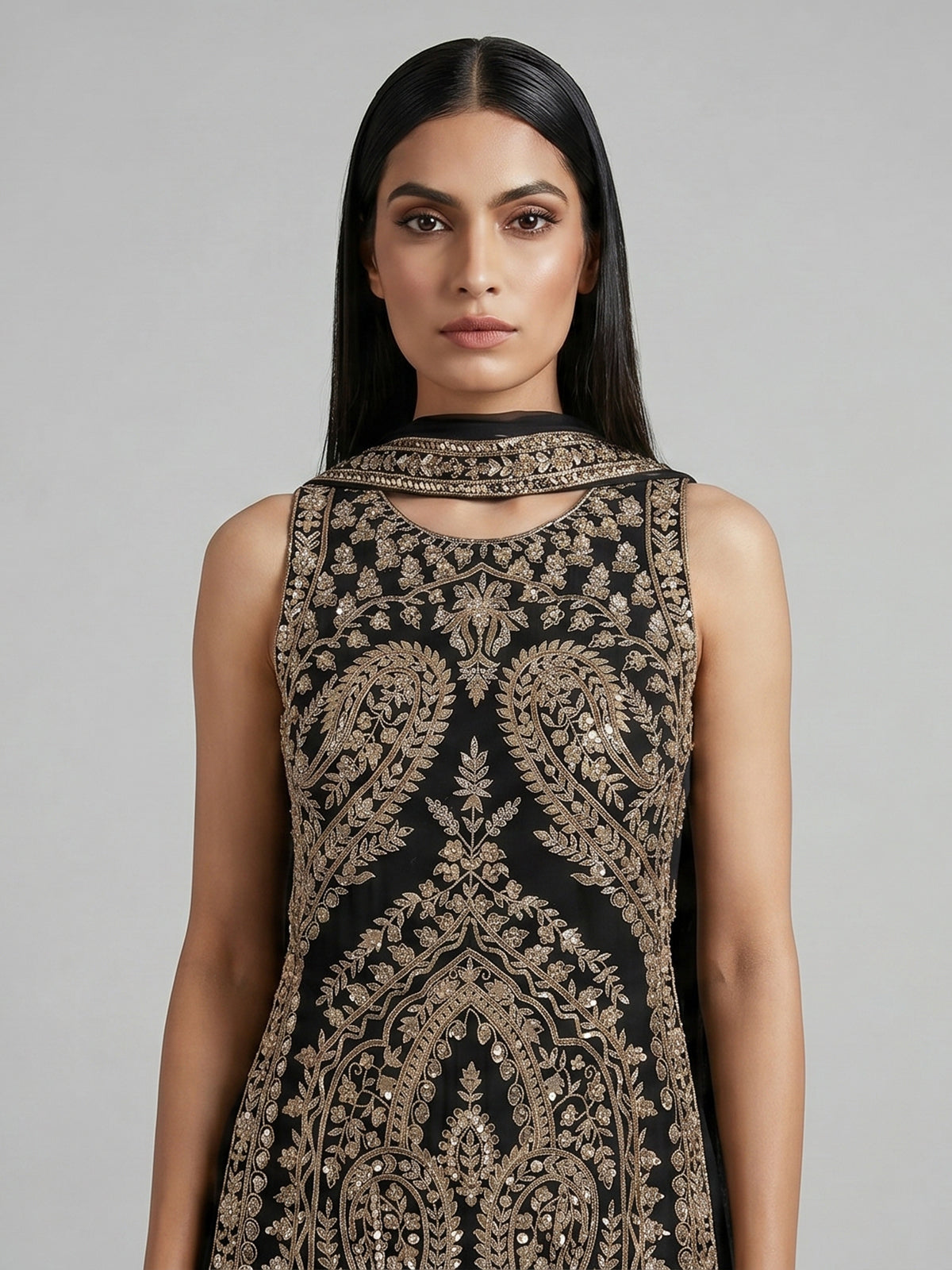 Black georgette palazzo suit with sequin shine