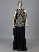 Black georgette palazzo suit with sequin shine