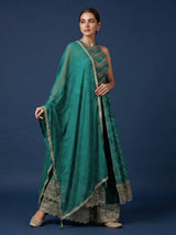 Green silk anarkali palazzo suit for wedding celebration