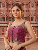 Purple silk palazzo suit with intricate detailing