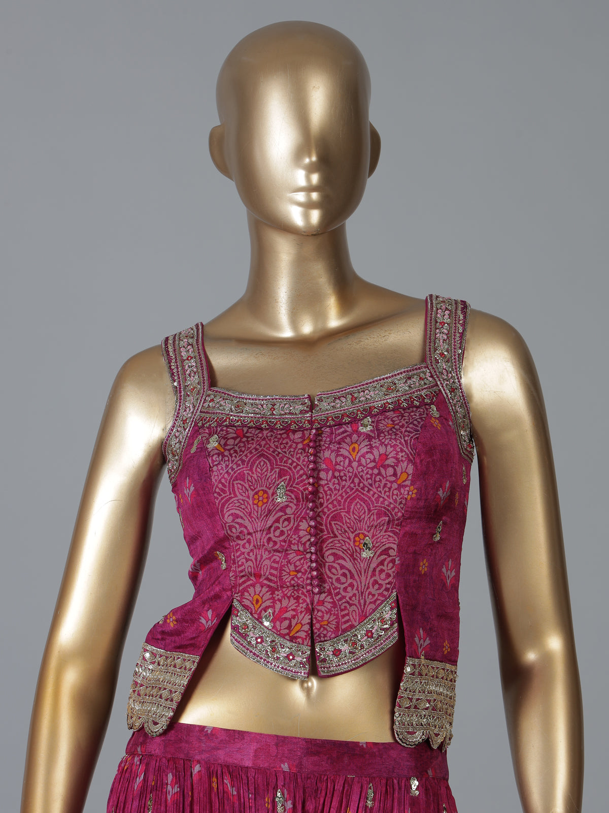Purple silk palazzo suit with intricate detailing