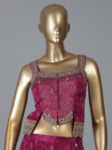 Purple silk palazzo suit with intricate detailing