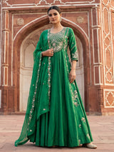 Emerald green silk wedding wear anarkali suit