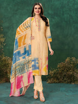 Peach linen salwar suit in printed