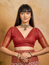 Red radiant printed festive saree with charm