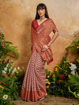 Red radiant printed festive saree with charm
