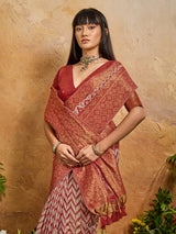 Red radiant printed festive saree with charm