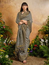 Black regal printed woven festive saree allure