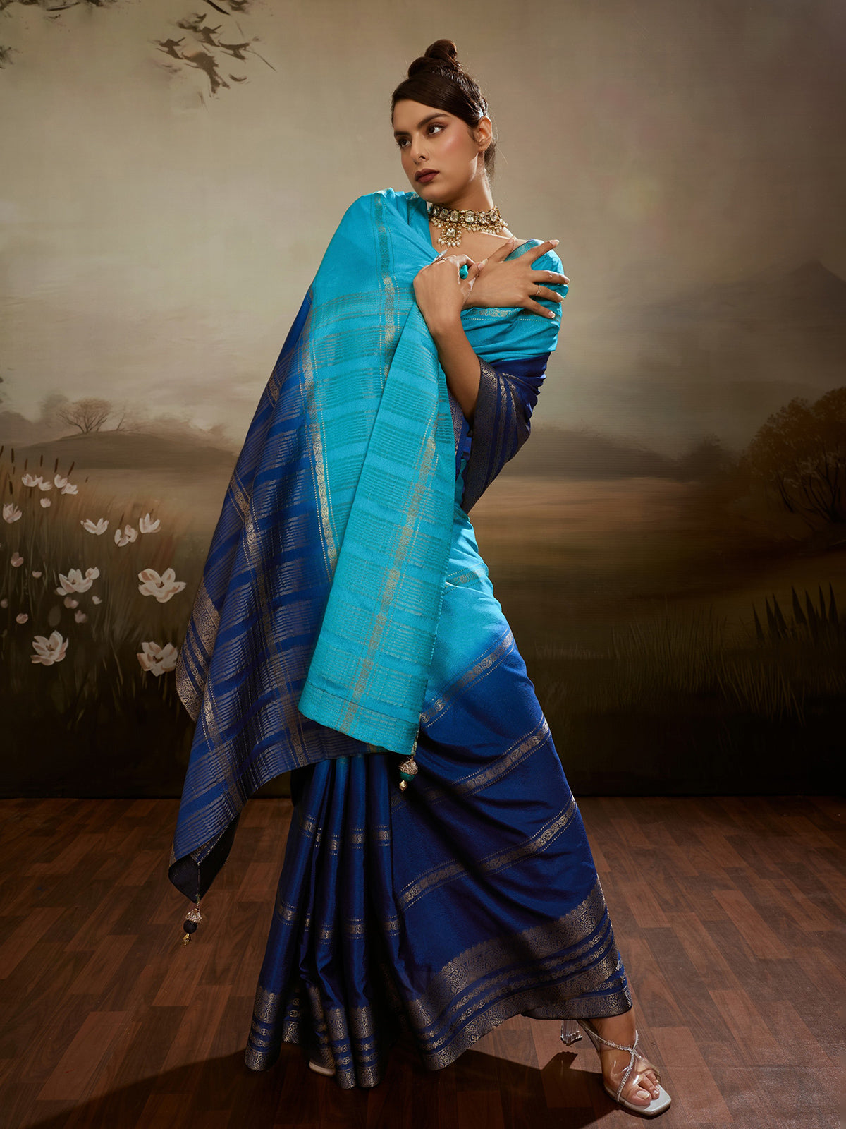 Blue celestial shaded saree with royal grace