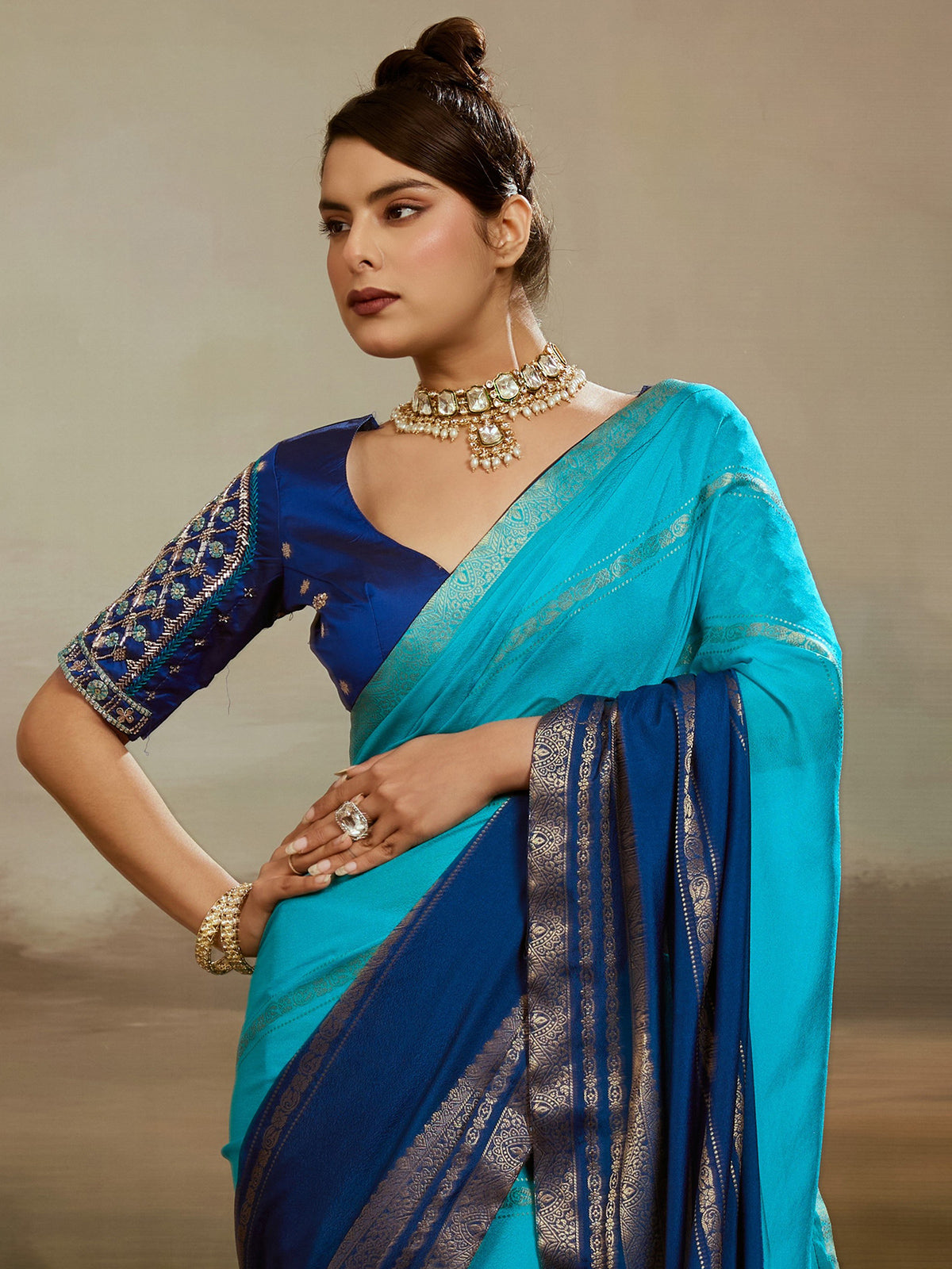 Blue celestial shaded saree with royal grace