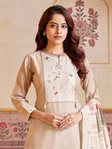 Beige cotton salwar suit with thread work detailing