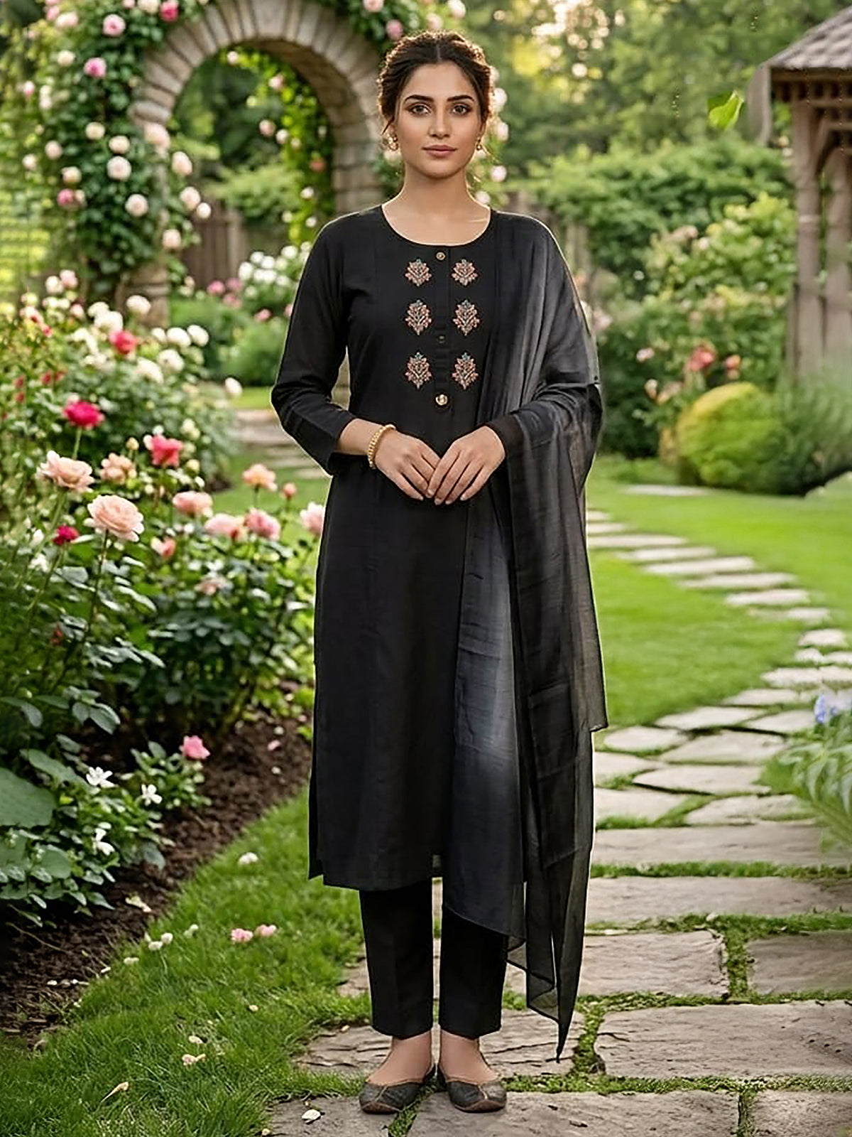 Black cotton salwar suit with elegant embroidery